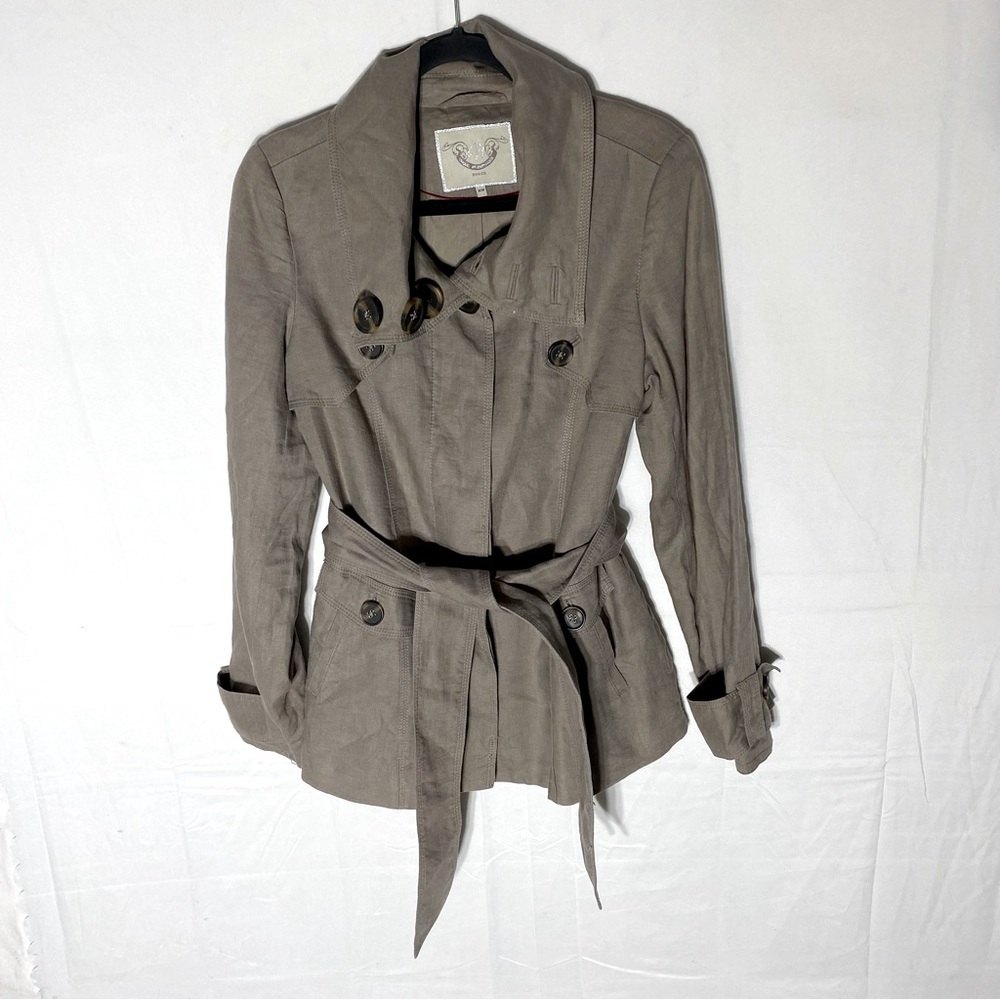 RW&CO. Beige Linen Cotton Belted Light Jacket Peacoat M Coastal Granola Girl